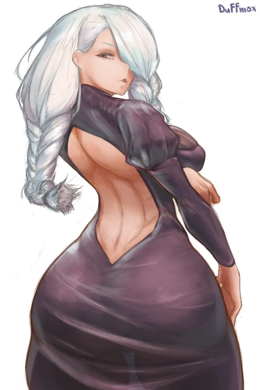 Image 1girls,breasts,clothing,female,light-skinned_female,light_skin,long_hair,white_background,white_hair,ass,thick_thighs,thighs,dress,ass_focus,white_body,jujutsu_kaisen,mei_mei_(jujutsu_kaisen),duffmox