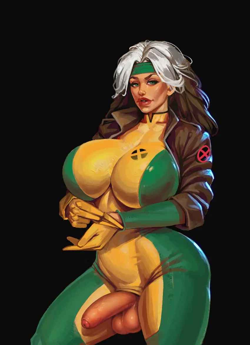 Image big_breasts, breasts, clothed, clothing, human, large_breasts, light_skin, long_hair, solo, standing, white_hair, penis, big_penis, thick_thighs, thighs, 1futa, futanari, intersex, light-skinned_futa, two_tone_hair, wide_hips, hips, balls, hair, huge_breasts, green_eyes, lips, testicles, futa_only, curvy, brown_hair, alternate_version_available, bimbo, tight_clothing, jacket, foreskin, uncircumcised, thick_lips, solo_futa, bodysuit, half-erect, partially_retracted_foreskin, retracted_foreskin, uncut, marvel, marvel_comics, x-men, anna_marie, rogue_(x-men), penis_out, bimbo_lips, big_lips, exposed_penis, boobsgames