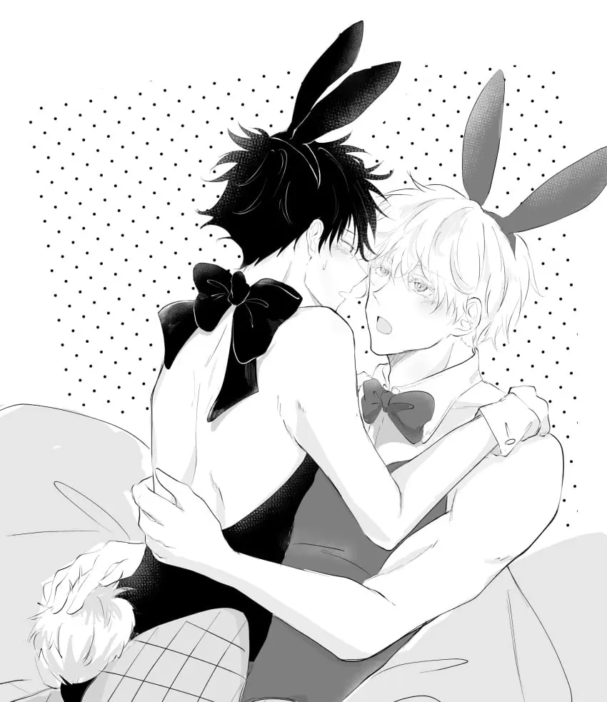 Image male,2boys,male/male,male_only,yaoi,gay,bunny_ears,bunny_tail,bunnysuit,jujutsu_kaisen,bunny_boy,satoru_gojo,fushiguro_megumi