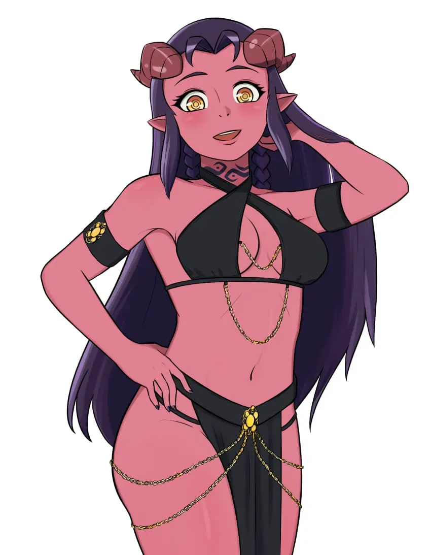 Image 1girls,female,long_hair,looking_at_viewer,smile,solo,yellow_eyes,bra,orange_eyes,smiling_at_viewer,horns,gold_(metal),happy,happy_female,jewelry,lingerie,midriff,solo_female,tattoo,dress,demon,original,original_character,pose,posing,purple_hair,cute,demon_horns,presenting,revealing_clothes,black_dress,alternate_costume,neck_tattoo,skimpy,skimpy_clothes,red_skin,egyptian,gold,pink_skin,halterneck,cosplay,revealing_clothing,wholesome,succubus,facing_viewer,yomorio_lingerie,dungeons_and_dragons,tiefling,gold_jewelry,confident,black_bra,pelvic_curtain,black_lingerie,demoness,loincloth,redraw,succubus_horns,exposed_midriff,adapted_costume,egyptian_clothes,halter_top,body_jewelry,confident_female,art_challenge,confident_smile,twitter_dress,revealing,egyptian_clothing,dahlia_(day_of_wrath),day_of_wrath,day_of_wrath_(doom_fanfic),infinitypilot,halter,halter_dress,anthopod_01,egyptian_dress