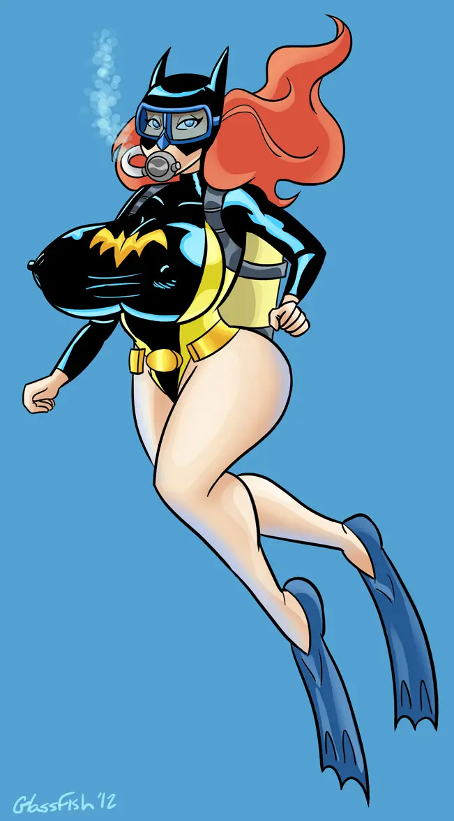 Image 1girls,big_breasts,breasts,female,solo,water,ocean,batman_(series),dc,dc_comics,sea,underwater,swimming,batgirl,barbara_gordon,air_bubbles,scuba,scuba_gear,glassfish