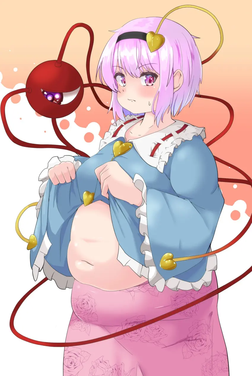 Image blush,female,touhou,sweat,thick_thighs,embarrassed,big_belly,pink_hair,fat_ass,sweatdrop,chubby,chubby_female,big_female,fat,fat_female,overweight,overweight_female,plump,fat_fetish,obese,bbw,obese_female,showing_off,weight_gain,belly_overhang,pig,fatty,fat_girl,large_female,pork_chop,tubby,pudgy_belly,satori_komeiji,nerizou