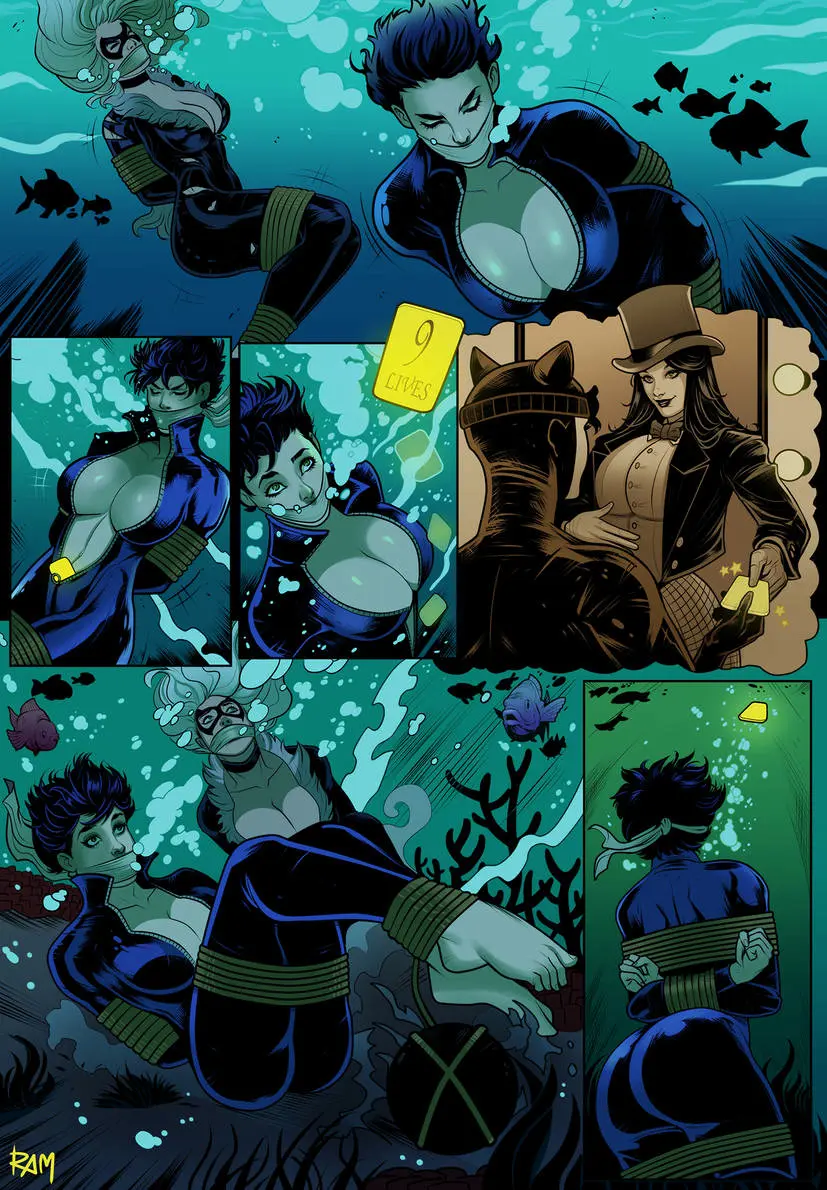Image big_breasts,breasts,female,ass,comic,dc,dc_comics,bondage,catwoman,selina_kyle,marvel,marvel_comics,unzipped,unzipped_bodysuit,underwater,black_cat_(marvel),felicia_hardy,zatanna,ramartwork