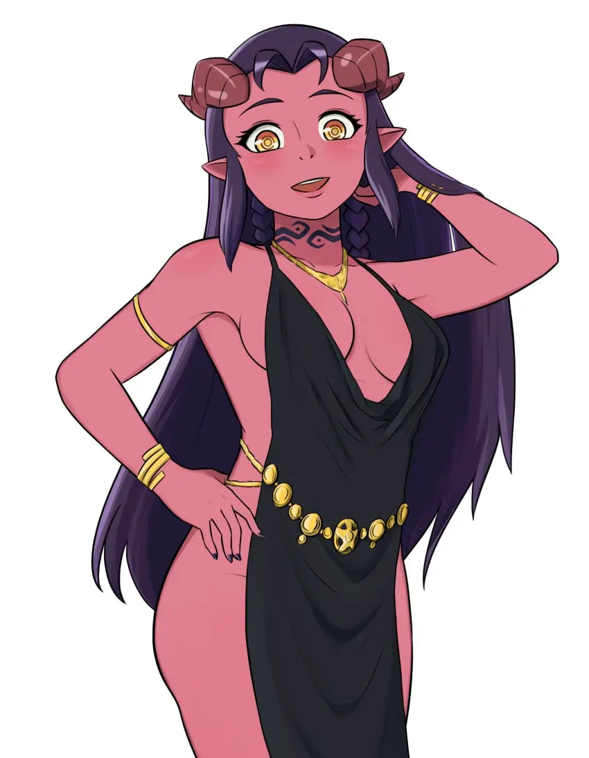 Image 1girls, breasts, female, long_hair, looking_at_viewer, smile, solo, yellow_eyes, orange_eyes, smiling_at_viewer, horns, cleavage, gold_(metal), happy, happy_female, jewelry, sideboob, solo_female, tattoo, cleavage_cutout, dress, demon, original, original_character, necklace, pose, posing, purple_hair, cute, demon_horns, presenting, revealing_clothes, black_dress, alternate_costume, neck_tattoo, bracelet, skimpy, skimpy_clothes, red_skin, exposed_ass, armlet, gold, pink_skin, cosplay, revealing_clothing, wholesome, succubus, facing_viewer, boob_window, dungeons_and_dragons, armband, tiefling, gold_necklace, gold_jewelry, confident, sideless_dress, sideless_outfit, inner_sideboob, bracelets, cleavage_dress, demoness, cleavage_window, succubus_horns, adapted_costume, queen_marika_the_eternal, gold_armlet, side_slit, armbands, low_neckline, gold_bracelet, body_jewelry, exposed_thighs, confident_female, double_slit_dress, confident_smile, high_slit_dress, revealing, dahlia_(day_of_wrath), day_of_wrath, day_of_wrath_(doom_fanfic), gold_armband, infinitypilot, anthopod_01, armlets, gold_armbands, golden_armlet, side_slit_dress