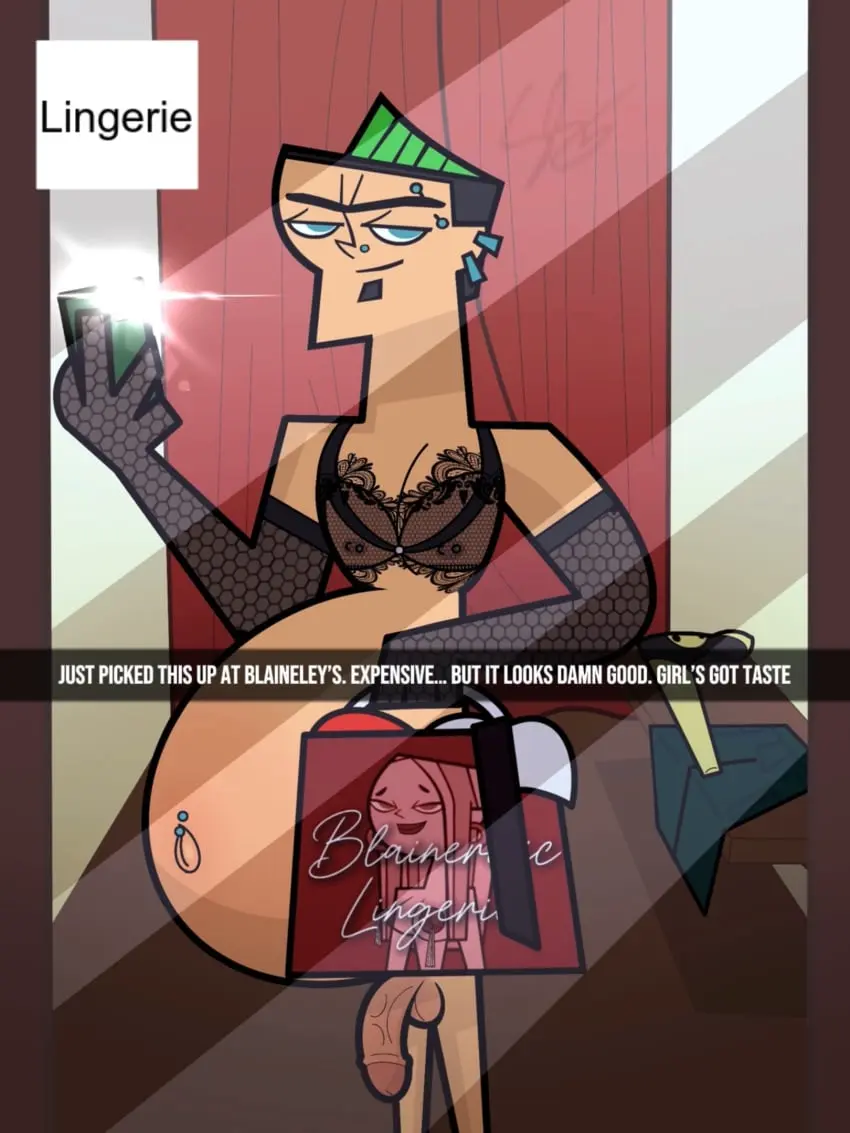 Image male,lingerie,pregnant,pregnant_belly,total_drama_island,pregnant_male,mirror_reflection,cock_out,mirror_selfie,mpreg,male_pregnancy,dressing_room,total_drama_(series),thestarry900,duncan_(tdi),blaineley_(tdi)
