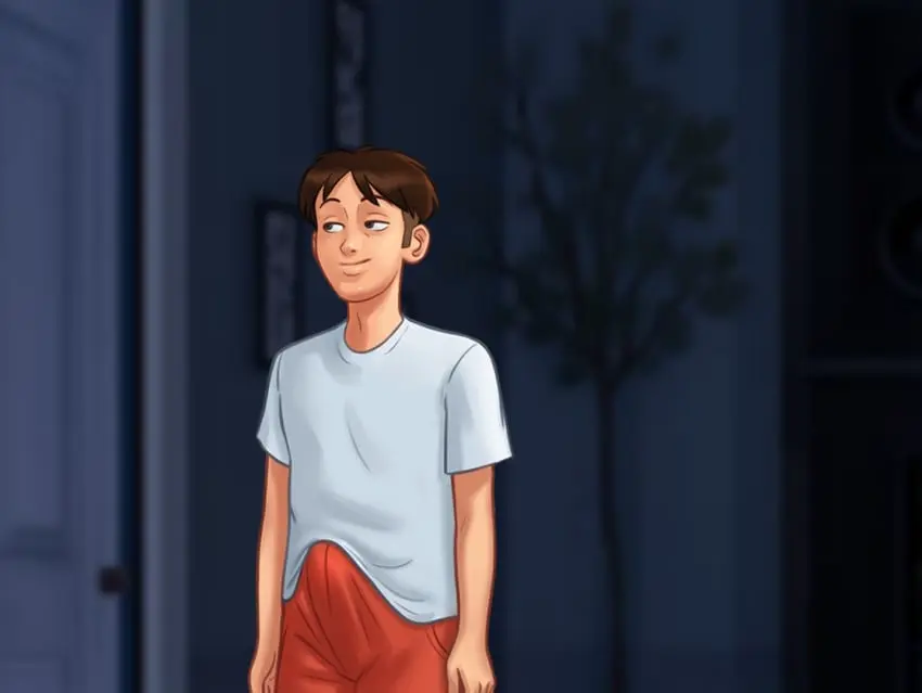 Image clothed,clothing,light_skin,solo,1boy,male,penis,erection,male_only,digital_drawing_(artwork),digital_media_(artwork),solo_focus,light-skinned_male,2d,brown_hair,bulge,erection_under_clothes,2d_(artwork),shorts,skinny,horny_male,erect_penis,bulge_through_clothing,open_door,horny,masculine,door,watching,summertime_saga,darkcookie,main_character_(summertime_saga)