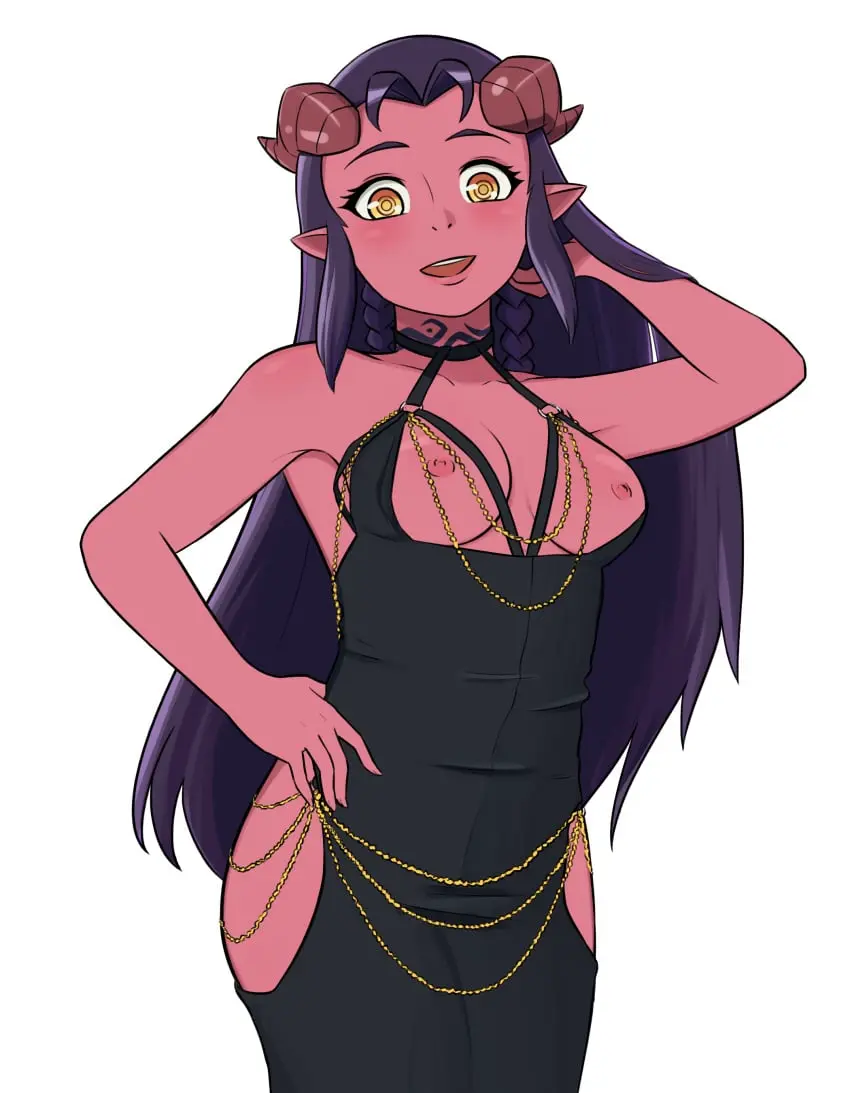 Image 1girls,breasts,breasts_out,breasts_out_of_clothes,exposed_breasts,female,long_hair,looking_at_viewer,nipples,smile,solo,yellow_eyes,orange_eyes,smiling_at_viewer,horns,breasts_outside,gold_(metal),happy,happy_female,jewelry,solo_female,tattoo,dress,demon,original,original_character,pose,posing,purple_hair,cute,demon_horns,presenting,black_dress,alternate_costume,neck_tattoo,presenting_breasts,red_skin,gold,pink_skin,halterneck,cosplay,wholesome,succubus,flashing,flashing_breasts,facing_viewer,modakawa_dress,dungeons_and_dragons,tiefling,gold_jewelry,confident,dress_pull,exhibitionism,demoness,redraw,succubus_horns,exposed_midriff,adapted_costume,dress_aside,confidently_naked,exposed_nipples,exhibitionist,halter_top,confident_female,art_challenge,exhibition,confident_smile,twitter_dress,top_pull,dahlia_(day_of_wrath),day_of_wrath,day_of_wrath_(doom_fanfic),infinitypilot,exposing,halter,halter_dress,anthopod_01,top_aside