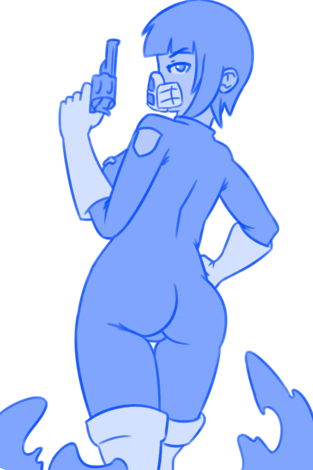 Image gloves,short_hair,ass,focus,police,transparent_background,police_uniform,policewoman,2015,revolver,nuclear_throne,rogue_(nuclear_throne),thundragon
