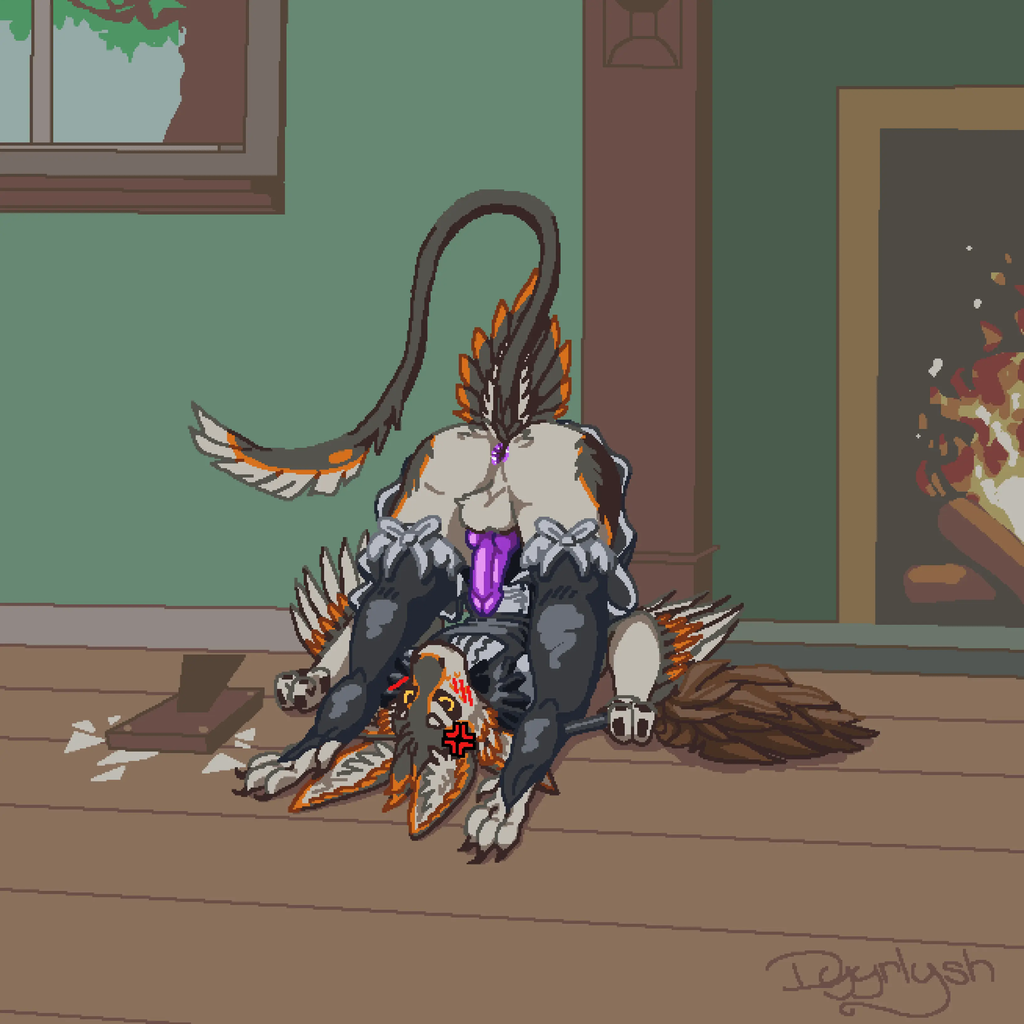 Image blush,clothed,clothing,hi_res,solo,male,penis,tail,yellow_eyes,ass,erection,humanoid_penis,embarrassed,sky,digital_drawing_(artwork),digital_media_(artwork),eyebrows,shaded,balls,feathers,wings,anthro,anus,stockings,absurd_res,maid_uniform,2022,genitals,grey_body,holding_object,inside,snout,claws,toe_claws,avali,narrowed_eyes,angry,legwear,tree,humanoid_genitalia,window,signature,blush_lines,knot,markings,plant,tuft,cleaning_tool,detailed_background,feather_duster,uniform,blue_sky,day,fire,black_sclera,perineum,pixel_art,wood,hybrid_genitalia,hybrid_penis,on_ground,orange_markings,inner_ear_fluff,tail_feathers,purple_anus,male_anthro,tail_tuft,knotted_humanoid_penis,upside-down,glass,winged_arms,purple_penis,red_blush,floor,wood_floor,fireplace,aliasing,cel_shading,bow_(feature),picture_frame,grey_eyebrows,cross-popping_vein,grey_feathers,broken_glass,grey_inner_ear_fluff,aesprite_(artwork),dyyrlysh,holding_cleaning_tool,holding_duster,holding_feather_duster