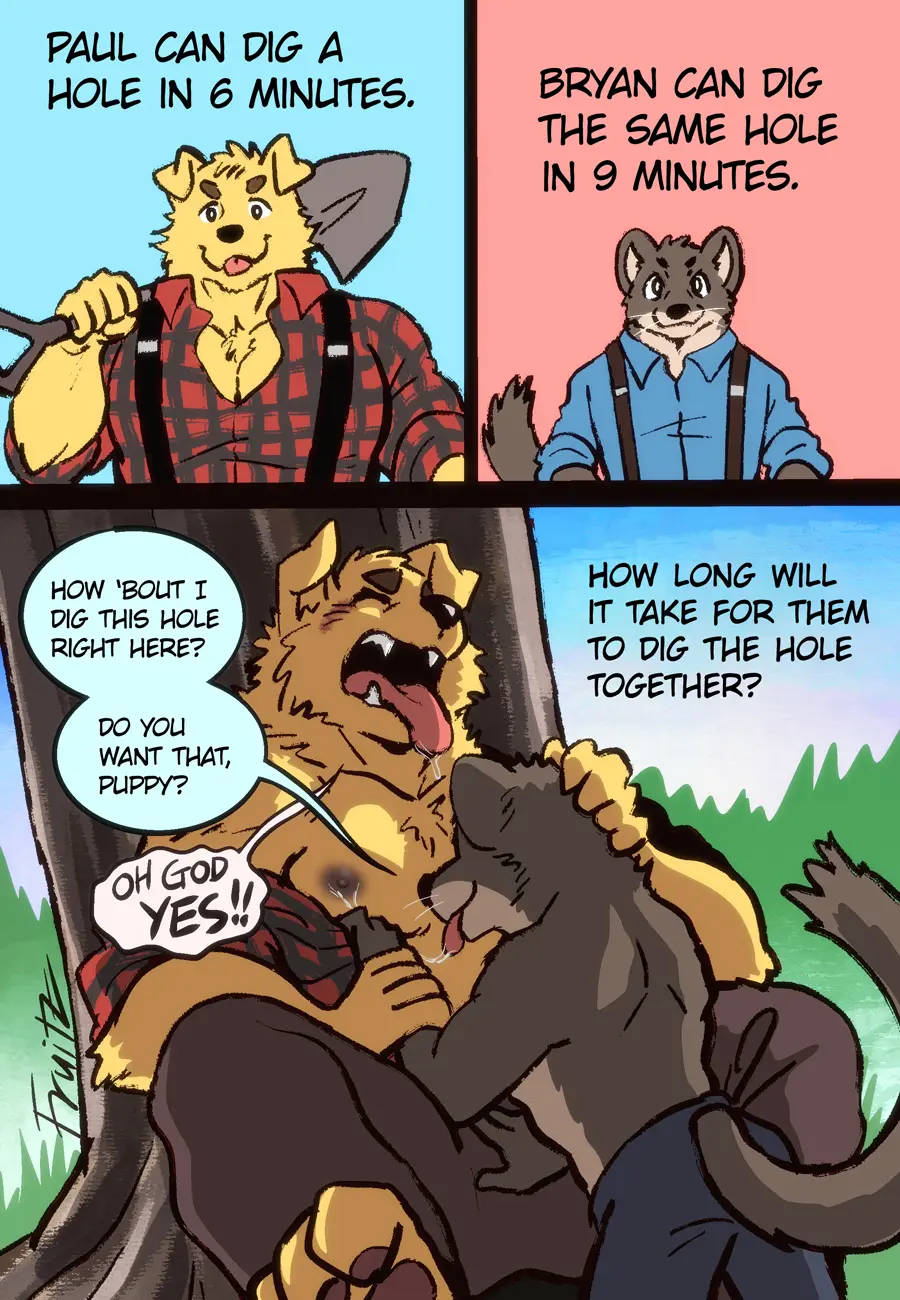 Image clothed,clothing,hi_res,nipples,open_mouth,male,tail,tongue_out,tongue,duo,areola,male/male,yaoi,eyebrows,teeth,saliva_string,size_difference,anthro,text,gay,saliva,penetration,bodily_fluids,canid,canine,canis,domestic_dog,fur,mammal,dialogue,yellow_body,yellow_fur,fangs,english_text,interspecies,5_fingers,smaller_male,biped,fingers,speech_bubble,brown_fur,mustelid,brown_body,small_dom_big_sub,larger_male,gay_male,floppy_ears,anthro_on_anthro,larger_penetrated,whiskers,countershade_torso,countershading,countershade_fur,countershade_face,smaller_on_top,fruitz,bryan_(fruitz),paul_(fruitz)
