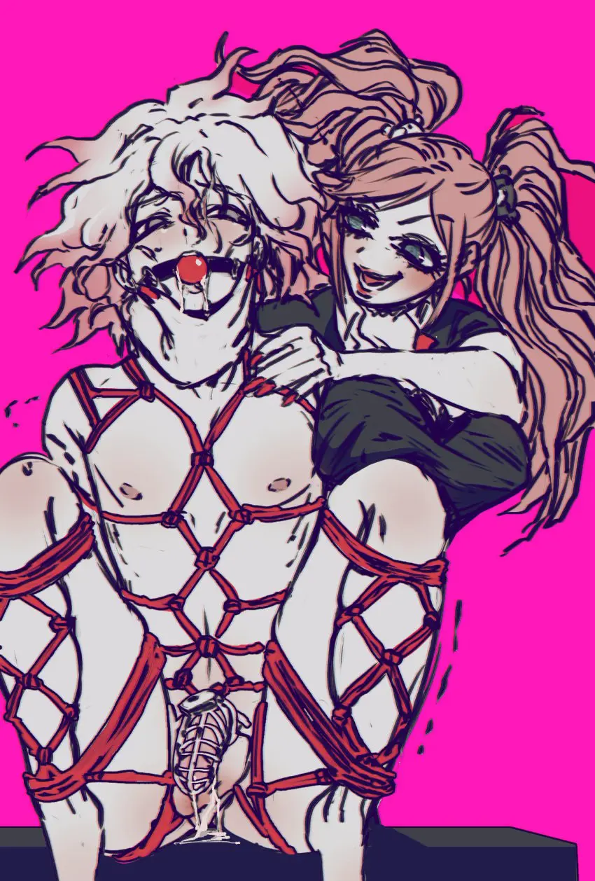 Image 1girls,female,nipples,open_mouth,smile,white_hair,1boy,blue_eyes,cum,male,nude,straight,cum_leaking,drool,drooling,blonde_hair,naked,sitting,couple,twintails,restrained,dominant,domination,chastity_cage,submissive_male,submissive,bondage,tied,tied_up,dominant_female,tied_arms,femdom,nails,danganronpa,clothed_female_nude_male,ball_gag,bound,gag,gagged,malesub,rope,chastity,chastity_device,rope_bondage,ropes,tied_legs,rope_harness,bound_arms,female_domination,gyaru,bound_legs,red_rope,danganronpa_2:_goodbye_despair,danganronpa:_trigger_happy_havoc,junko_enoshima,cock_cage,nagito_komaeda,junkoexe
