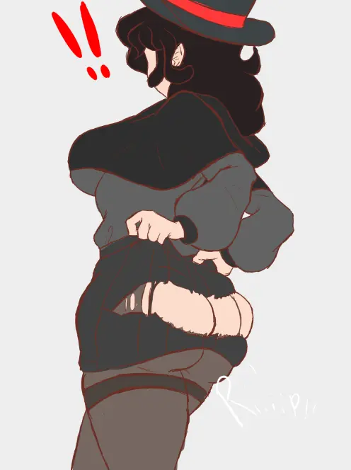 Image breasts,clothed,clothing,female,ass,big_ass,original_character,ass_focus,surprised,oc,sketch,back_view,hood,backboob,pantyhose,wardrobe_malfunction,!!,ripped_clothing,ripped_skirt,skirt_pull,butt_crack,exclamation_point,tearing_open_bottoms,torn_open_bottoms,wip,solid_color_background,ripped_pantyhose,work_in_progress,magician,magician_hat,brock903,bad_luck,turned_around