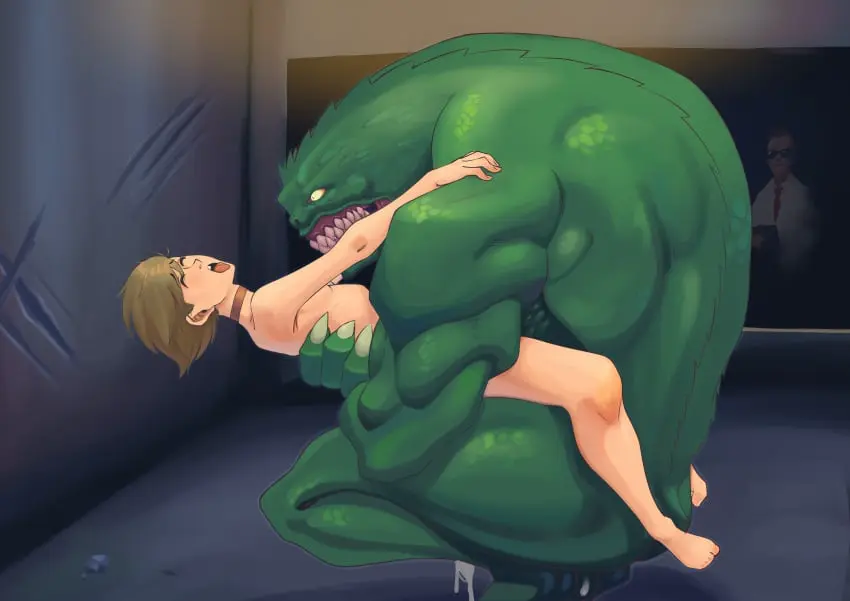Image clothing,female,hi_res,human,male,sex,duo,male/female,absurd_res,looking_pleasured,mammal,interspecies,scalie,topwear,female_orgasm,orgasm_face,questionable_consent,lab_coat,resident_evil,laboratory,coat,scientist,rebecca_chambers,hunter_(resident_evil),cumdumpsonic