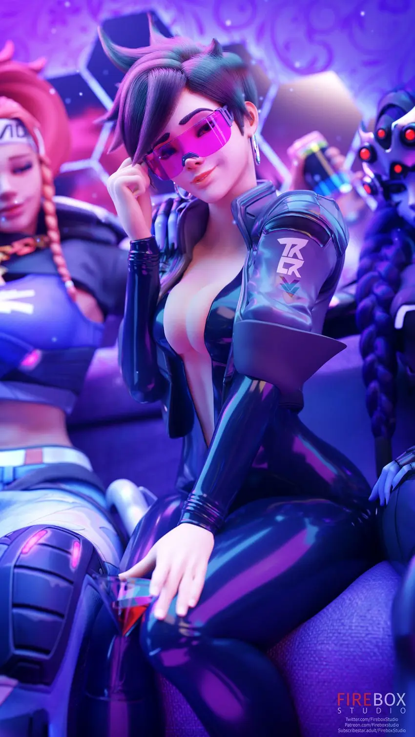 Image breasts,clothed,clothing,female,female_only,hi_res,highres,light-skinned_female,light_skin,long_hair,looking_at_viewer,pants,smile,short_hair,red_hair,earrings,female_focus,hoop_earrings,ponytail,smiling,watermark,cleavage,headband,headgear,midriff,eyewear,purple_skin,medium_breasts,sitting,looking_at_partner,pose,posing,brown_hair,dark_hair,braid,3d,blender,presenting,latex,looking_at_another,breast_press,jacket,belt,couch,bodysuit,2024,purple_body,3girls,breast_squeeze,smirk,collaboration,trio,blurry,blurry_background,sunglasses,tinted_eyewear,braided_hair,crop_top,le_sserafim,overwatch,overwatch_2,blizzard_entertainment,tracer,visor,widowmaker,braided_ponytail,suit,cropped_jacket,lena_oxton,wine_glass,latex_suit,amelie_lacroix,adjusting_glasses,brigitte,brigitte_lindholm,antifragile_traysi,adjusting_eyewear,adjusting_sunglasses,antifragile_bb,fireboxstudio,open_suit,visor_(eyewear)