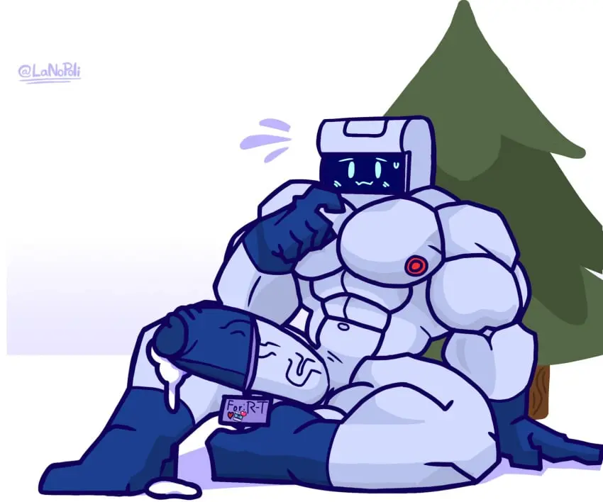 Image blush,1boy,blue_eyes,male,penis,muscular,muscular_male,male_only,yaoi,sitting,gay,bara,christmas,large_penis,solo_male,abs,brawl_stars,sitting_on_floor,gay_male,robot,muscular_chest,android,supercell,supercell_(company),sitting_down,android_boy,1robot,r-t_(brawl_stars),1robot_boy,lanopoli,8-bit_(brawl_stars),large_penis_veins
