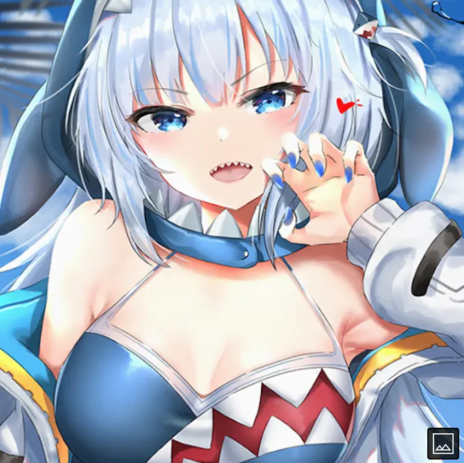 Image big_breasts,breasts,female,white_hair,blue_eyes,virtual_youtuber,armpits,vtuber,hololive,angry,angry_face,blue_nails,hololive_english,hololive_myth,growling,shark_girl,shark_teeth,gawr_gura,ocean_background,cyicheng,growl