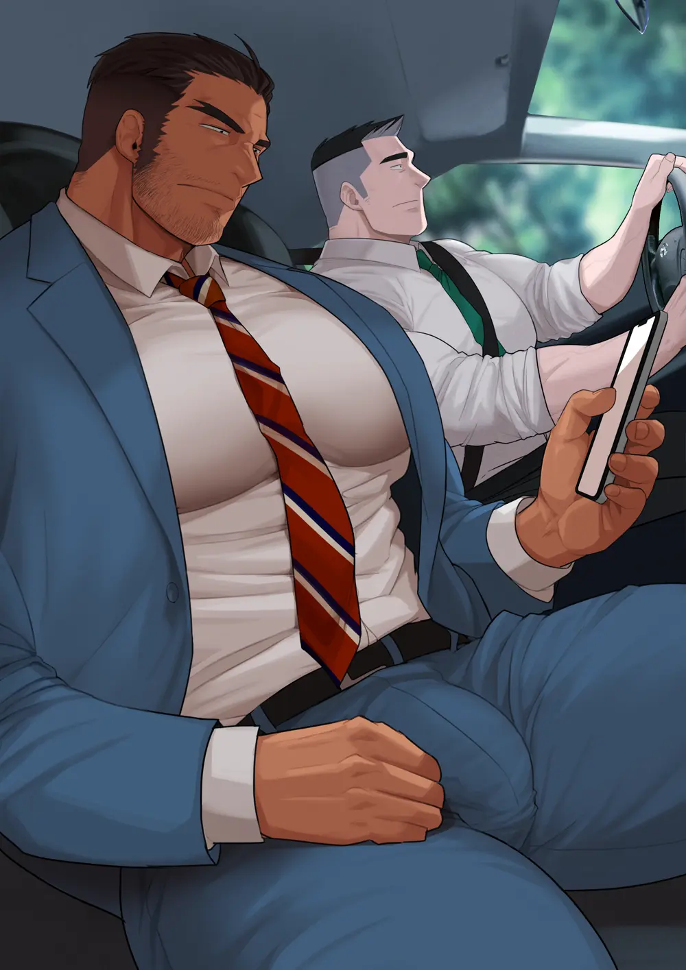 Image clothed,clothing,human,human_only,light_skin,nipples,pants,shirt,black_hair,male,penis,thick_thighs,muscular,muscular_male,2boys,male/male,male_only,yaoi,light-skinned_male,veiny_penis,busty,pale_skin,gay,bara,bulge,male_nipples,penis_outline,holding_object,pecs,tight_clothing,white_shirt,thick_eyebrows,belt,black_belt,horny_male,thick_penis,mature,abs,big_muscles,huge_thighs,big_bulge,pectorals,holding_phone,horny,tie,muscles,daddy,facial_hair,male_breasts,moobs,body_hair,masculine_male,mature_male,formal_wear,driving,inside_car,beard_stubble,muscular_chest,car_interior,tight_pants,tight_shirt,pale-skinned_male,huge_pecs,silver_fox,red_tie,pectoral_bulge,in_car,absol_(dkqthf),formal_clothes,clothed_oral