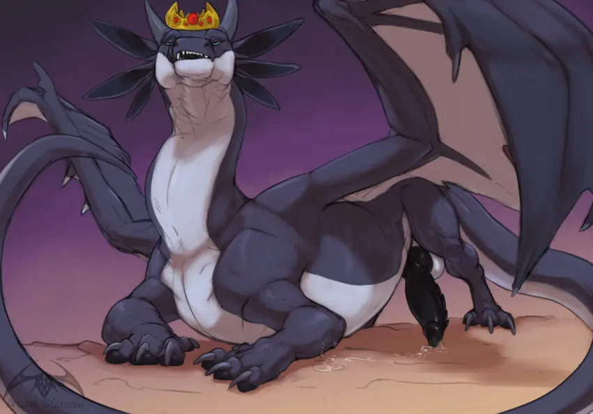 Image hi_res,simple_background,solo,male,penis,erection,headgear,gradient_background,mythology,genital_fluids,bodily_fluids,genitals,precum,claws,black_body,white_body,scales,scalie,white_scales,artist_logo,logo,knot,mythological_creature,dragon,mythological_scalie,feral,black_penis,crown,pawpads,black_knot,black_scales,multi_ear,black_pawpads,grey_claws,sonsasu,6_ears,tavix