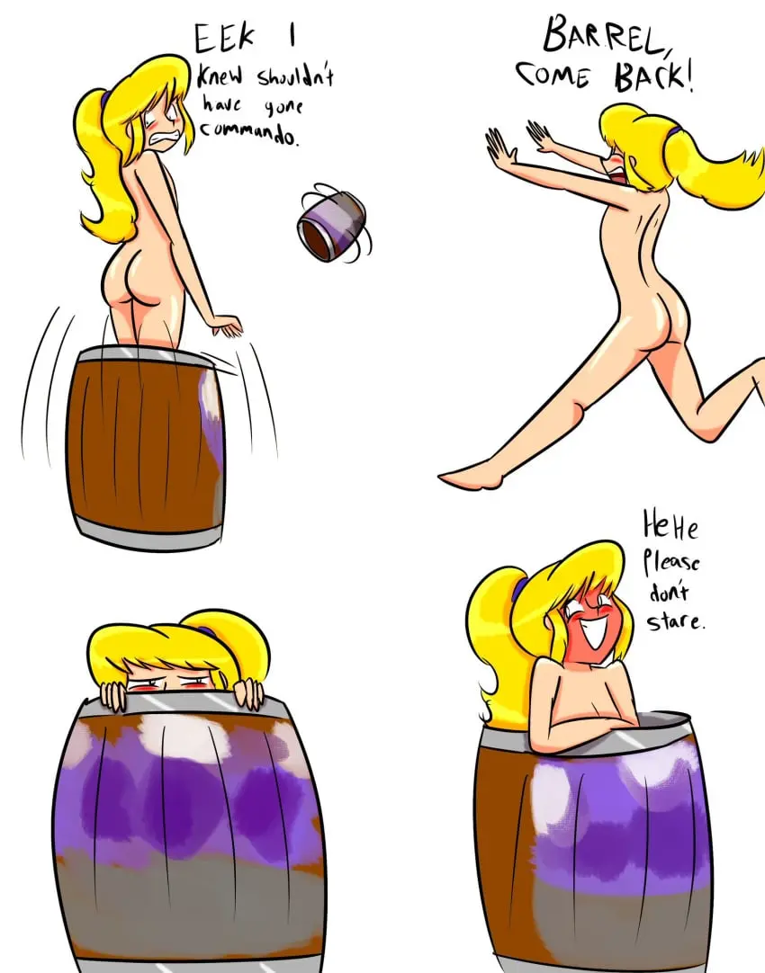 Image 1girls,breasts,female,nude,ass,embarrassed,text,tagme,nervous_smile,enf,barrel,matilda_(revrookington),revrookington