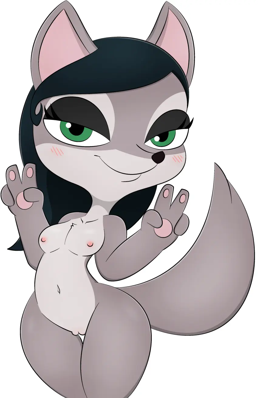 Image blush,female,hi_res,looking_at_viewer,nipples,smile,solo,standing,black_hair,navel,nude,pussy,tail,pink_nipples,smiling_at_viewer,hair,thigh_gap,anthro,green_eyes,absurd_res,canid,canine,fur,genitals,grey_body,grey_fur,mammal,female_anthro,blush_lines,fox,gesture,hand_gesture,pawpads,countershade_torso,countershading,v_sign,alpha_channel,pink_pawpads,countershade_face,pink_inner_ear,grey_tail,grey_countershading,barbara_hannah,pinky_and_perky,zinzoa