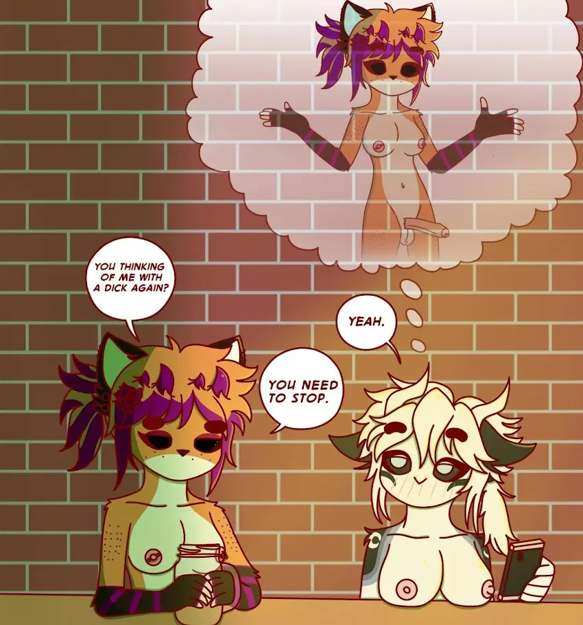 Image breasts,clothing,female,nipples,simple_background,nude,penis,duo,erection,futanari,intersex,flower_in_hair,accessory,digital_drawing_(artwork),digital_media_(artwork),hair_accessory,hair,anthro,piercing,sitting,canid,canine,canis,fur,genitals,mammal,dialogue,black_eyes,horn,flower,biped,female/female,nipple_piercing,speech_bubble,bovid,deer,electronics,fluffy,fox,plant,hybrid,armwear,phone,caprine,sheep,digitigrade,body_hair,beverage,dream,cervine,fluffy_ears,kitsoonie,kitsoonie_(character),sitting_at_table
