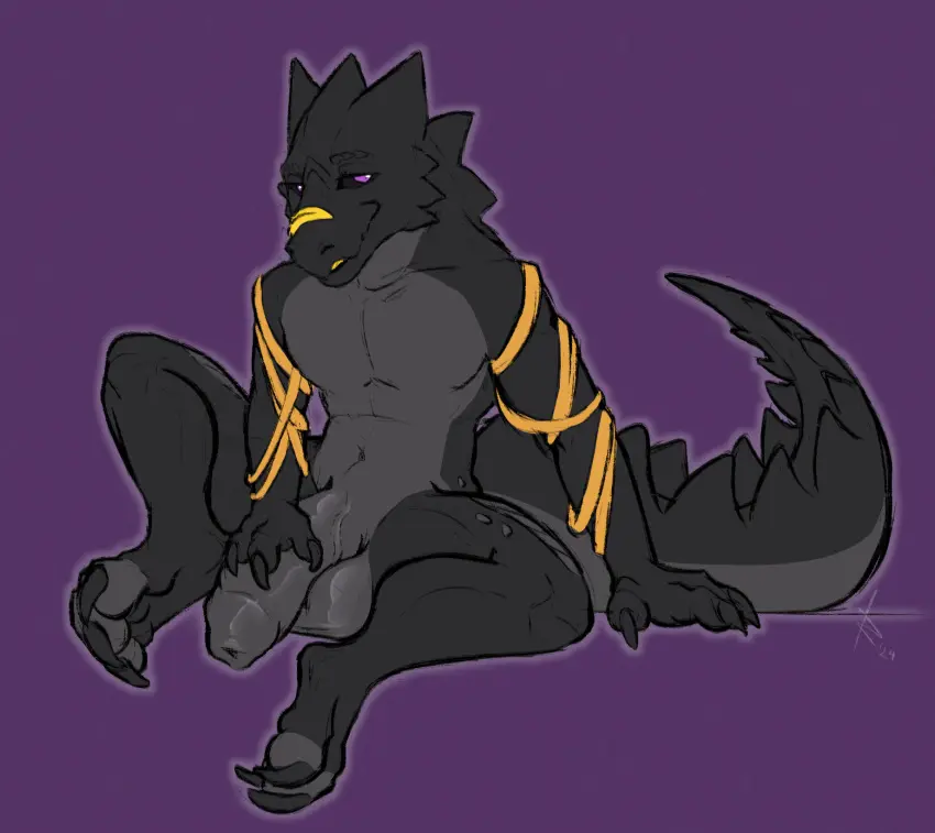 Image hi_res,smile,solo,male,penis,tail,tongue,bedroom_eyes,big_penis,seductive,erection,humanoid_penis,feet,anthro,sitting,purple_eyes,aroused,genitals,grey_body,claws,paws,toe_claws,black_body,foreskin,uncircumcised,narrowed_eyes,reptile,scales,scalie,humanoid_genitalia,smirk,kobold,black_scales,rope,finger_claws,thick_tail,yellow_tongue,grey_scales,toeless_(marking),eitri,ronnie_amnesiac