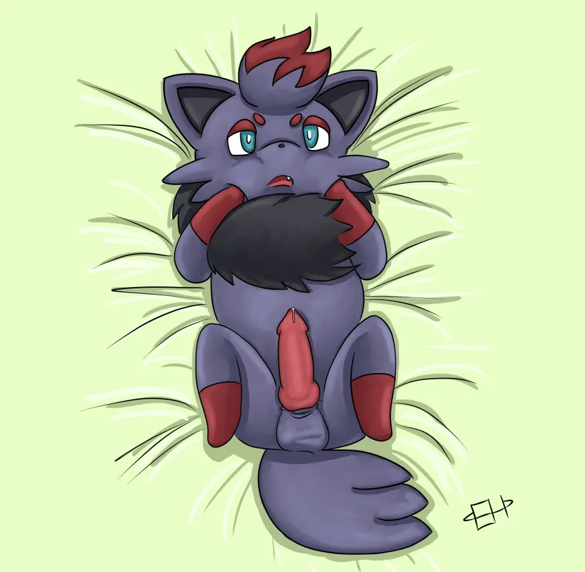 Image hi_res,solo,male,penis,pokemon,pokemon_(species),lying,on_back,absurd_res,bed,nintendo,genital_fluids,bodily_fluids,genitals,precum,generation_5_pokemon,furniture,animal_genitalia,knot,feral,zorua,event_horizon