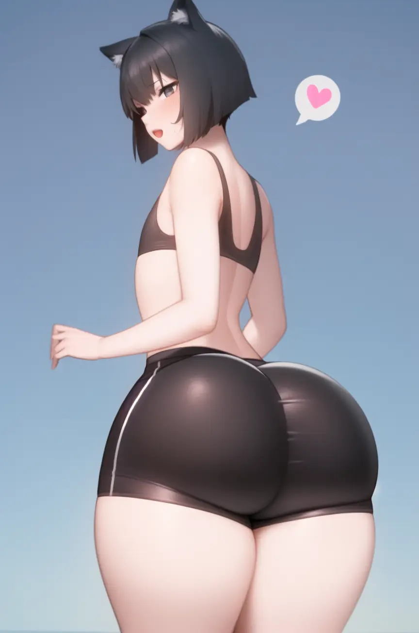 Image solo,1boy,male,big_ass,looking_back,thick_thighs,cat_ears,ai_generated,femboy,sportswear,tagme,original_character,pixai