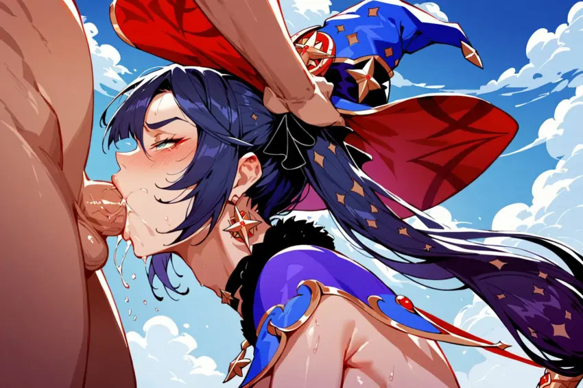 Image 1girls,big_breasts,blush,breasts,female,1boy,male,fellatio,muscular,muscular_male,ai_generated,round_ass,artist_request,genshin_impact,aether_(genshin_impact),blowjob,deepthroat,oral_sex,mona_(genshin_impact),blowjob_face,face_fucking,deep_blowjob,teardrop_breasts