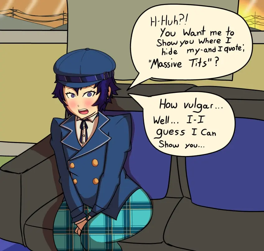 Image clothing,female,female_only,human,headwear,pale_skin,dialogue,atlus,persona,persona_4,tomboy,shin_megami_tensei,confidentartist,shirogane_naoto