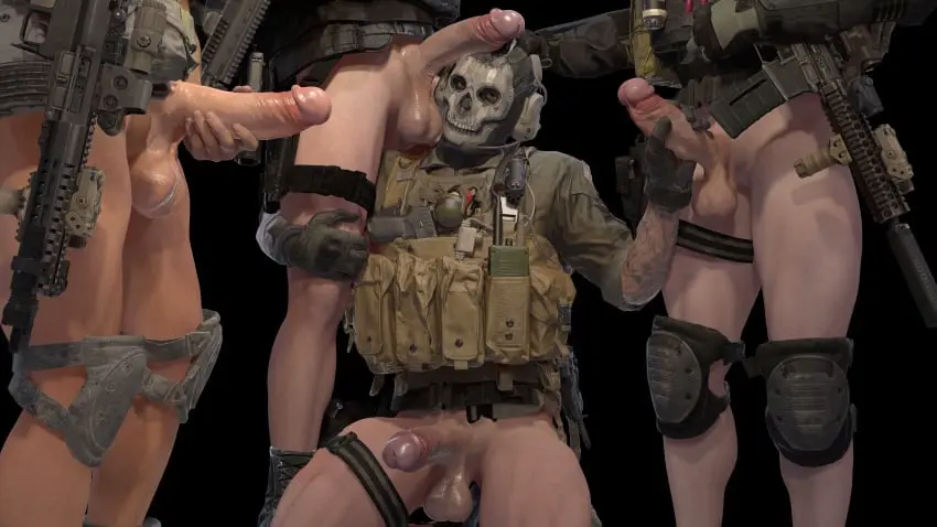 Image clothing,human,light_skin,male,penis,erection,muscular,male_only,tan_skin,light-skinned_male,pale_skin,aroused,3d,multiple_boys,multiple_penises,3d_(artwork),bottomless,horny_male,erect_penis,3d_model,male_focus,military_uniform,activision,horny,penis_awe,4boys,bottomless_male,military,hung,muscular_thighs,cock_worship,tan-skinned_male,masked,call_of_duty,call_of_duty_modern_warfare_2_(2022),ghost_(modern_warfare_2),simon_riley,posing_with_dick,selfie_with_penis,aroused_male,tactical_gear,fu2e7
