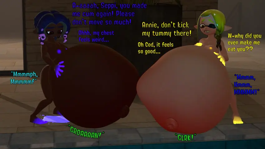 Image female,light_skin,male,navel,dark_skin,femboy,belly,big_belly,outie_navel,splatoon,moaning,octoling,male_breasts,inkling,inkling_girl,octoling_boy,vore,stomach_noises,stomach_deformation,multiple_preds,agent_3_(splatoon_3),new_agent_3_(splatoon)