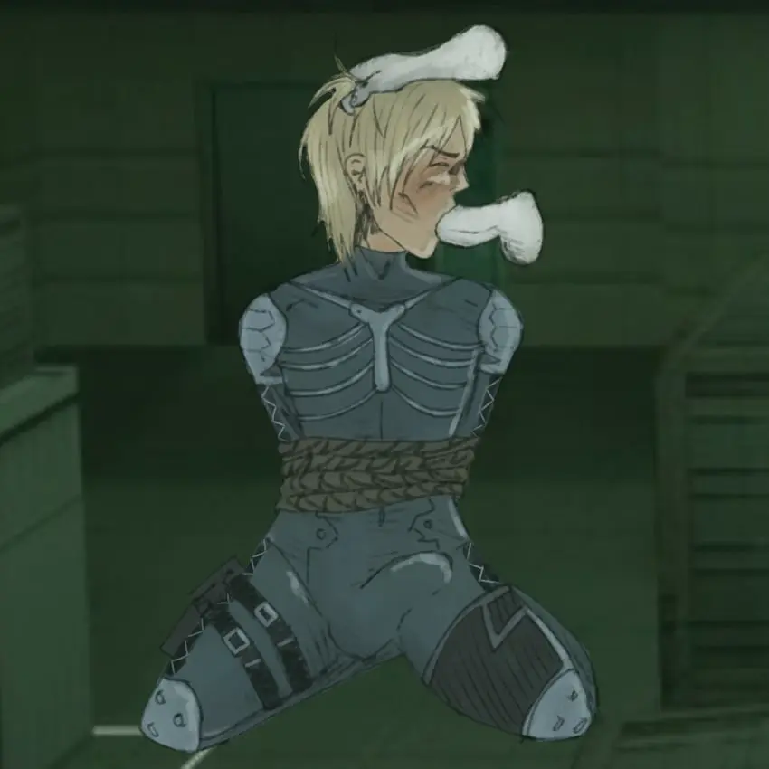 Image blush,clothed,male,penis,erection,male_only,sitting,gay,deepthroat,erection_under_clothes,on_knees,skinny,bondage,tied_up,disembodied_penis,fully_clothed,tied_arms,twink,erection_under_clothing,sucking,sucking_penis,deep_penetration,arms_behind_back,rope_bondage,disembodied_hand,hard_on,pulling_hair,metal_gear,metal_gear_solid,grabbing_hair,hard_penis,raiden_(metal_gear)