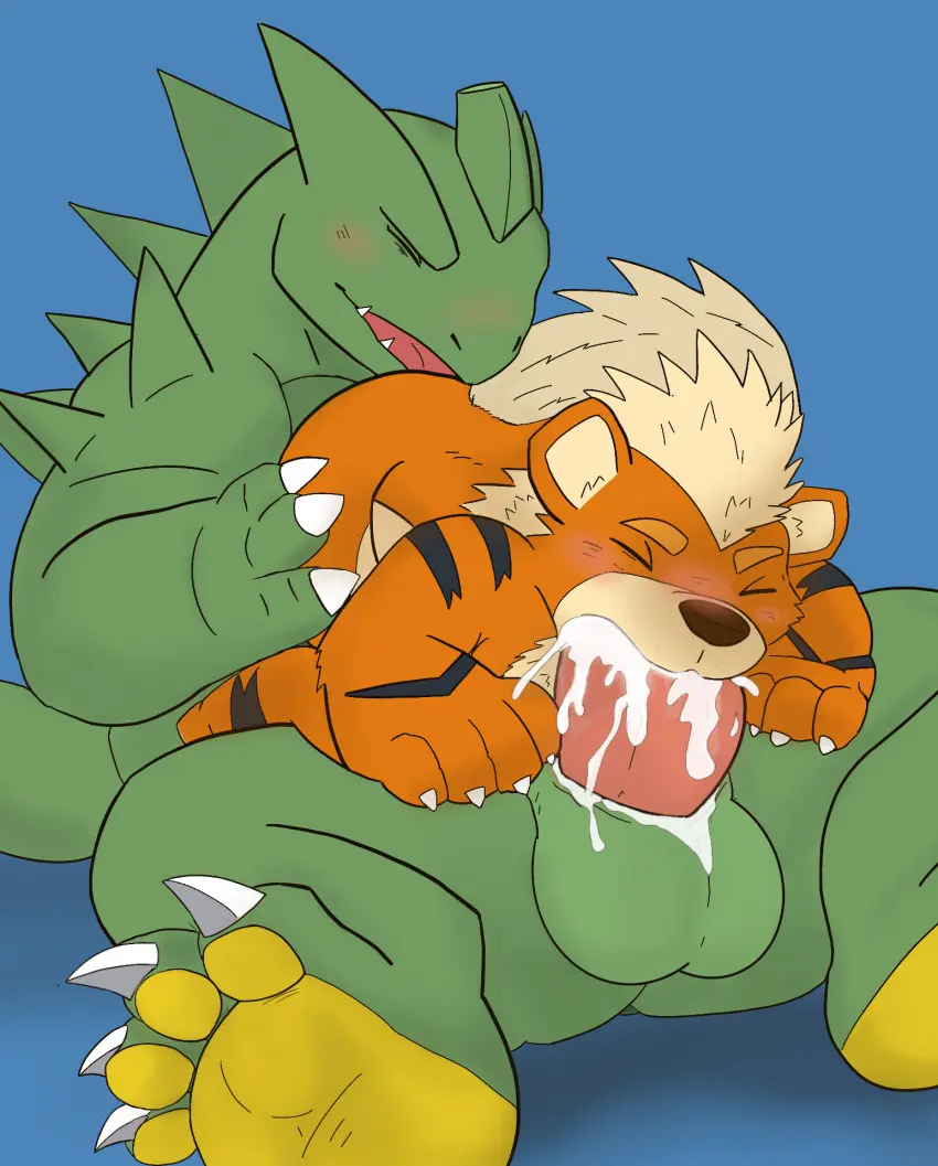 Image blush,hi_res,simple_background,cum,cum_in_mouth,male,oral,penis,pokemon,pokemon_(species),sex,duo,fellatio,anal,male/male,balls,cum_inside,green_eyes,closed_eyes,nintendo,genital_fluids,bodily_fluids,canid,canine,genitals,mammal,thick_penis,scalie,penile,feral,rimming,generation_1_pokemon,generation_2_pokemon,tyranitar,growlithe,peppygrowlithe