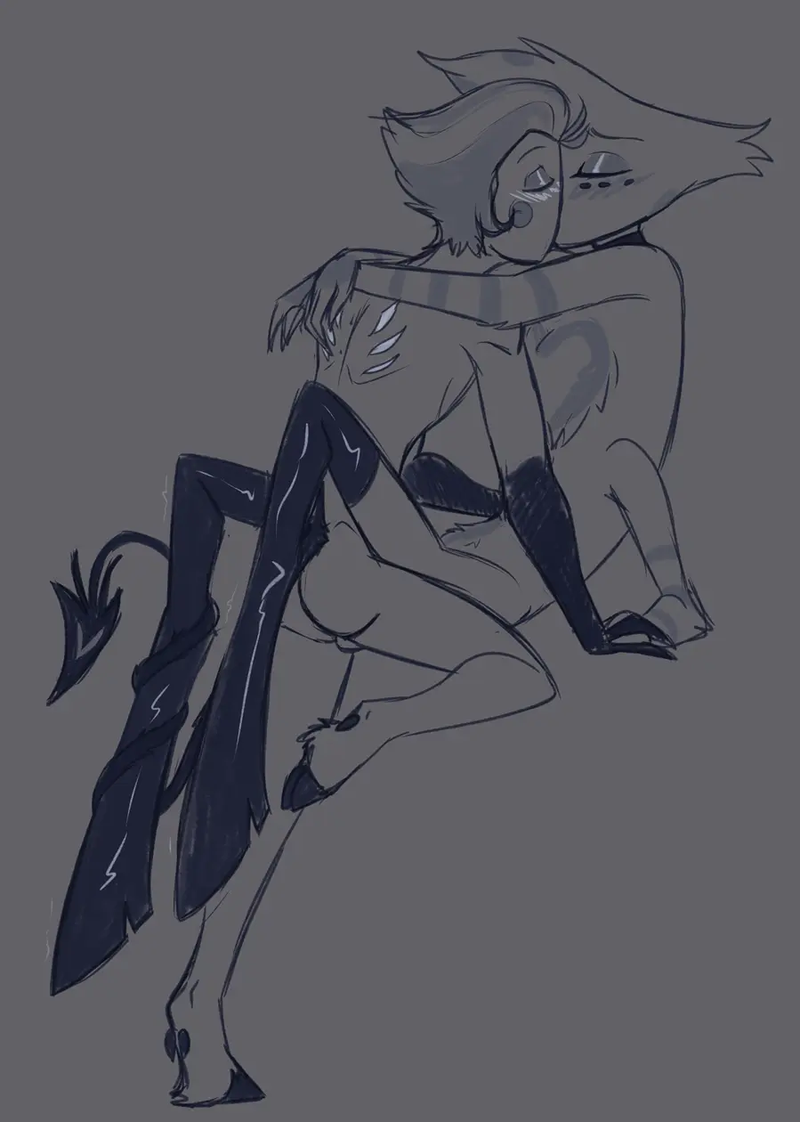 Image male,tail,2boys,male/male,male_only,ambiguous_penetration,closed_eyes,thigh_highs,kissing,hazbin_hotel,hooves,limited_palette,angel_dust_(hazbin_hotel),multi_arm,multi_limb,arachnid_humanoid,kissing_while_penetrated,4_arms,lucifer_morningstar_(hazbin_hotel),back_markings,tail_around_leg,succulentgeckos