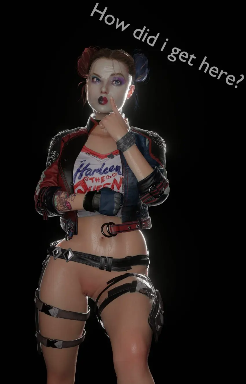 Image female,female_only,solo,pussy,female_focus,text,3d,no_panties,batman_(series),dc,dc_comics,harley_quinn,harley_quinn_(arkham),harley_quinn_(suicide_squad_game),suicide_squad,suicide_squad:_kill_the_justice_league,looking_up,thinking,doomfella