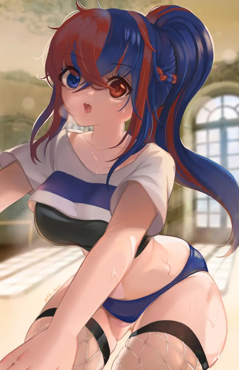 Image 1girls,female,female_only,open_mouth,red_eyes,solo,blue_eyes,blue_hair,thighhighs,red_hair,thick_thighs,thighs,multicolored_hair,split-color_hair,wide_hips,bare_thighs,ass_visible_through_thighs,nintendo,braid,hourglass_figure,official_alternate_costume,alternate_costume,heterochromia,shorts,fire_emblem,fishnets,high_ponytail,alternate_hairstyle,alear_(fire_emblem),fire_emblem_engage,fishnet_thighhighs,crossed_bangs,short_shorts,crown_braid,alear_(fire_emblem)_(female),adapted_costume,official_alternate_hairstyle,artsi_kairi