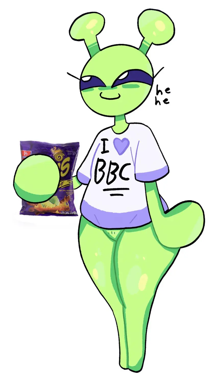 Image 1girls,female,shirt,white_background,pussy,uncensored,wide_hips,pussy_peek,text,original,original_character,curvy,curvy_female,curvy_figure,bottomless,oc,alien,alien_girl,raceplay,lunabella_(mschaox6),mschaox6,takis