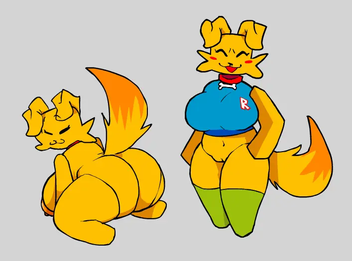 Image 1girls,breasts,female,large_breasts,tail,thighhighs,thick_thighs,happy,tagme,smug,collar,yellow_body,squatting,dog_ears,dog_girl,grey_background,large_ass,roblox,blue_shirt,smug_face,blocky_body,noob,woofette,loudnormal4