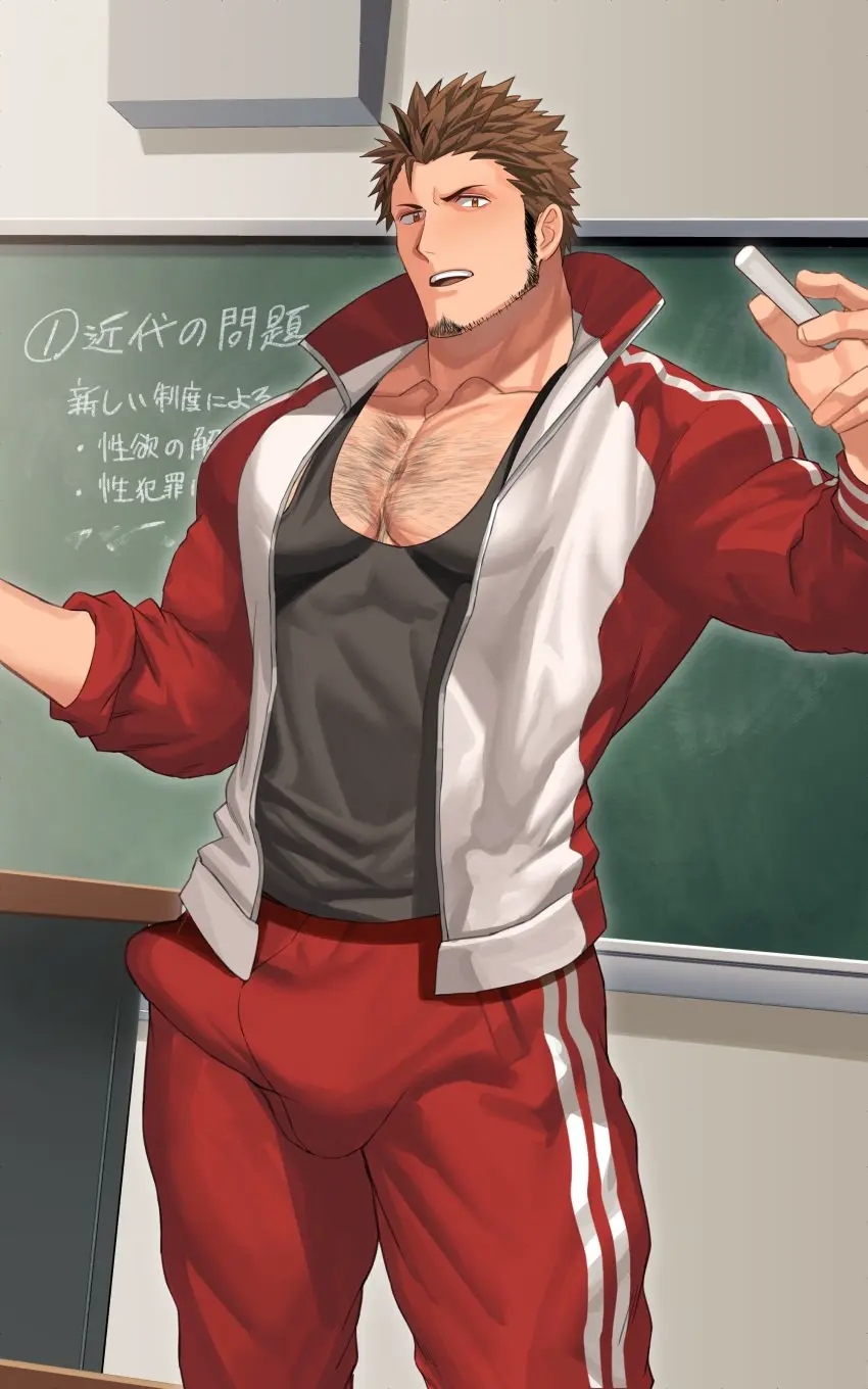 Image clothing,male,muscular,muscular_male,male_only,yaoi,bara,bulge,erection_under_clothes,penis_outline,tight_clothing,big_bulge,beard,daddy,hairy_chest,masculine_male,mature_male,nullqllun