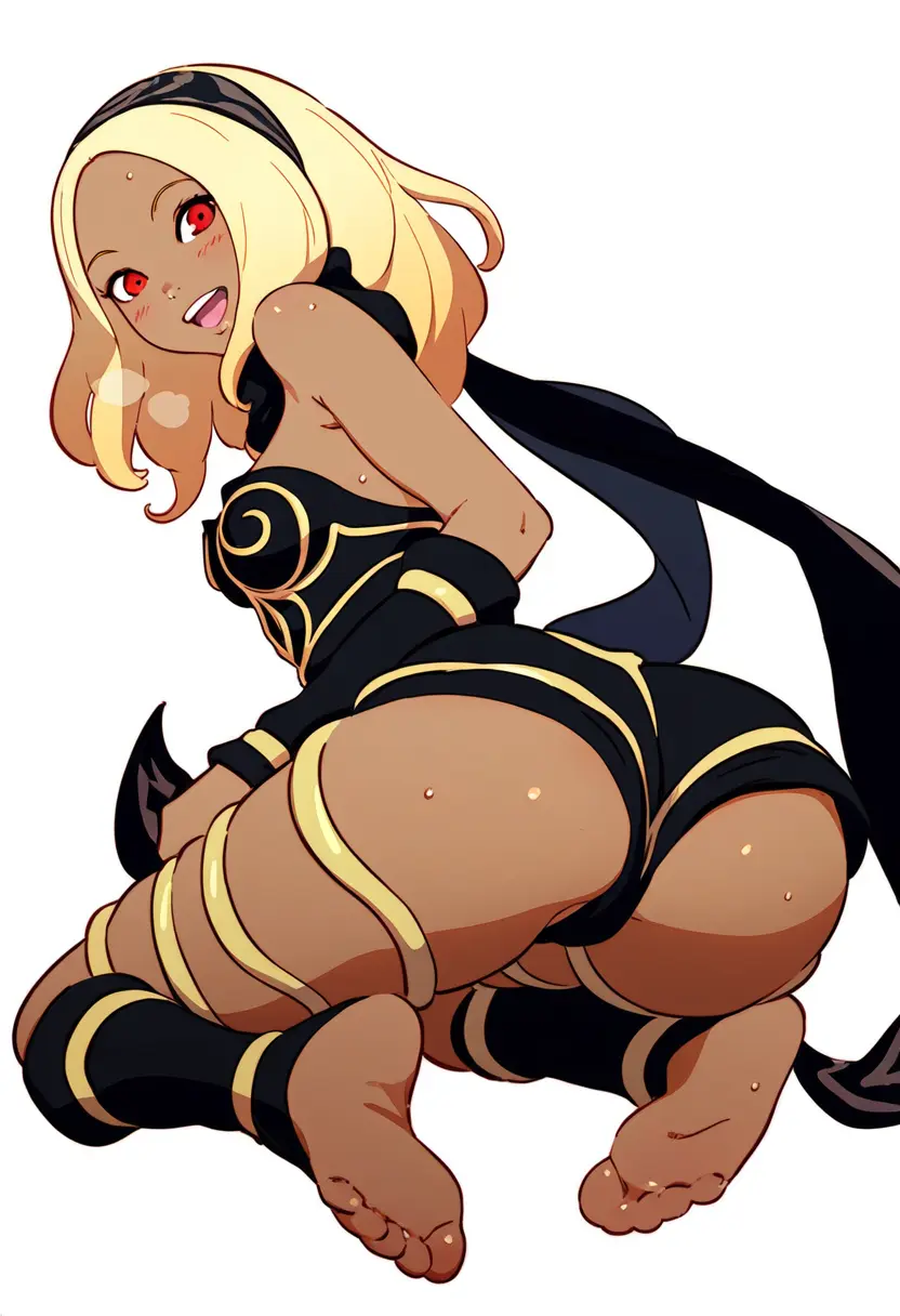 Image 1girls,blush,breasts,female,looking_at_viewer,big_ass,big_butt,small_breasts,thick_thighs,barefoot,feet,ai_generated,sole_female,blonde_hair,dark-skinned_female,bent_over,soles,crouching,back_view,leaning_forward,looking_back_at_viewer,blushing,bending_over,crouching_female,bending_forward,gravity_rush,kat_(gravity_rush),biao-9527