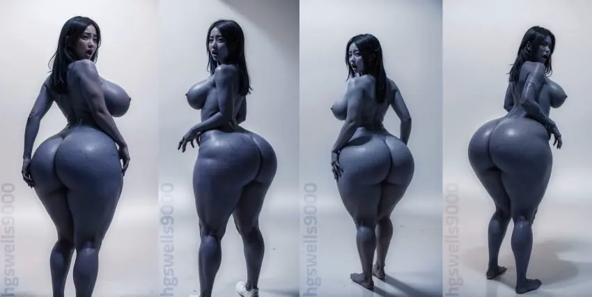 Image 1girls, big_breasts, breasts, female, long_hair, blue_hair, big_ass, looking_back, wide_hips, ai_generated, sideboob, naked, stable_diffusion, blueberry_inflation, inflation, thin_waist, naked_female, expansion, asian, asian_female, ass_expansion, breast_expansion, blue_skin, small_areola, small_nipples, hgswells9000