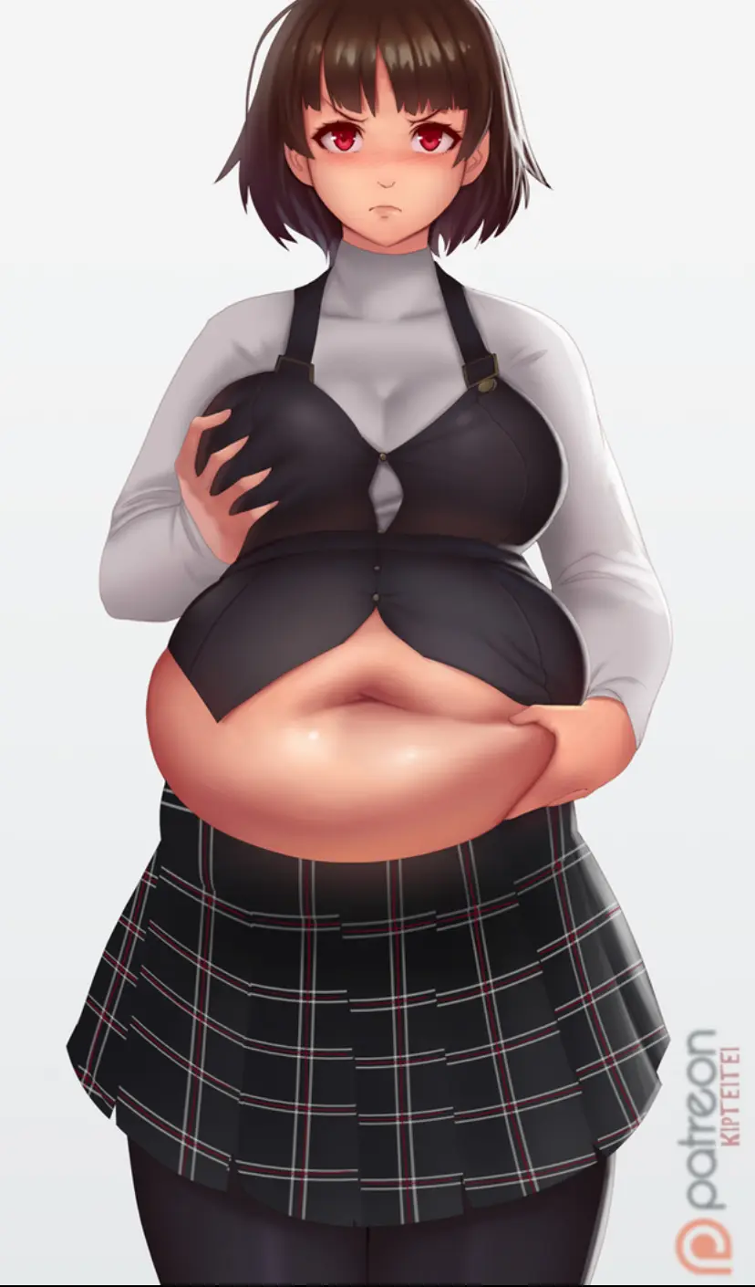 Image blush,female,thick_thighs,embarrassed,big_belly,huge_belly,chubby,chubby_female,persona,annoyed,big_female,fat,fat_female,overweight,overweight_female,plump,persona_5,fat_fetish,obese,bbw,obese_female,hand_on_breast,hand_on_belly,belly_overhang,fatty,makoto_niijima,fat_girl,large_female,pork_chop,tubby,pinching_belly,kipteitei