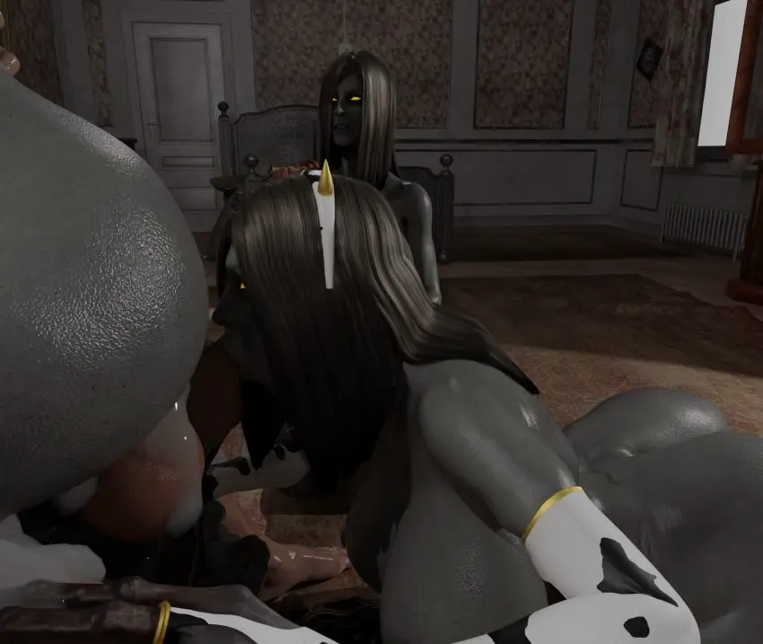 Image breasts,female,cum,huge_ass,milf,pregnant,pregnant_belly,balls,huge_breasts,monster,monster_girl,glowing_eyes,claws,sucking_balls,sucking_testicles,kissing,grey_skin,left_4_dead,left_4_dead_2,cow_costume,the_witch,witch_(left_4_dead),thedammcoworker