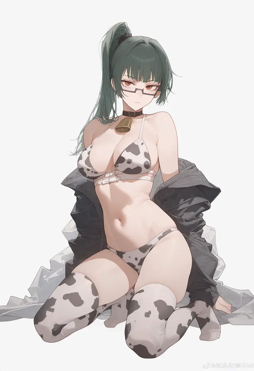Image big_breasts,breasts,female,ai_generated,solo_female,tagme,cow_print,jujutsu_kaisen,zenin_maki,cow_bell,cow_bikini,cowkini