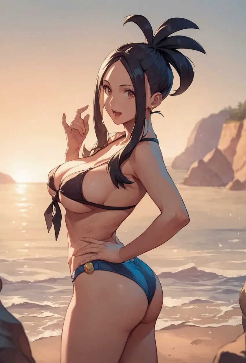 Image 1girls,big_breasts,breasts,brown_eyes,clothed,clothing,female,female_only,hi_res,large_breasts,light-skinned_female,light_skin,solo,black_hair,pokemon,short_hair,bikini,female_focus,thick_thighs,ai_generated,bare_shoulders,bare_thighs,color,solo_female,tagme,nintendo,bikini_top,pokemon_sv,bikini_bottom,bare_legs,game_freak,bare_arms,pokemon_trainer,alex-schura,dendra_(pokemon)