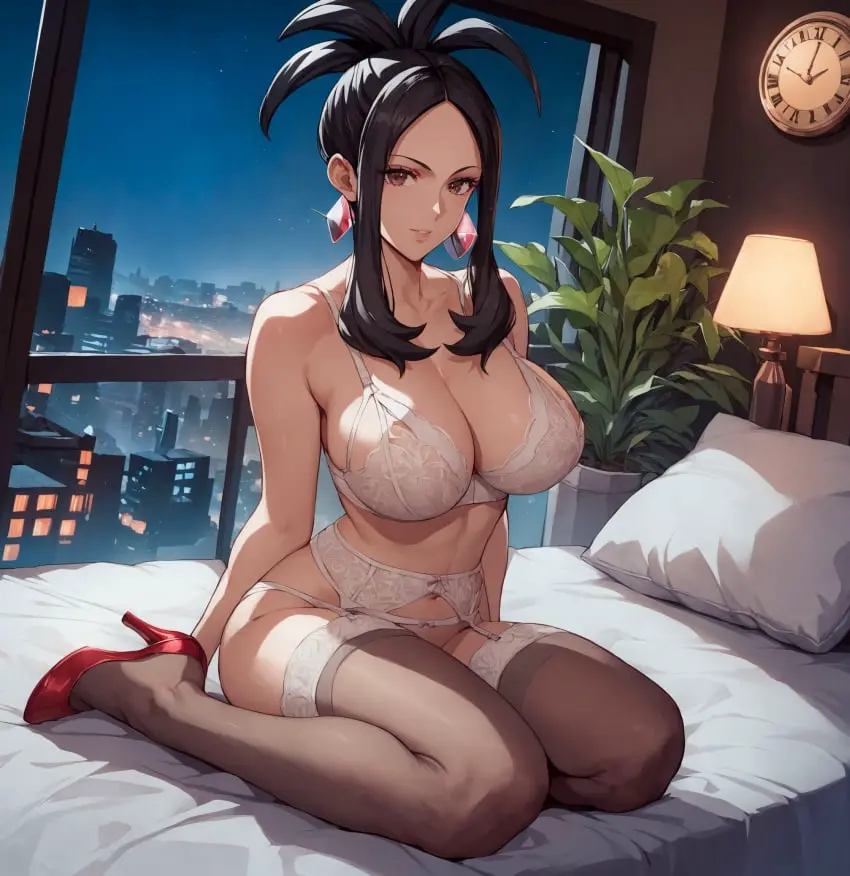 Image 1girls,big_breasts,breasts,brown_eyes,clothed,clothing,female,female_only,hi_res,human,human_only,large_breasts,light-skinned_female,light_skin,long_hair,looking_at_viewer,solo,black_hair,pokemon,sidelocks,thighhighs,bra,panties,underwear,earrings,female_focus,thick_thighs,thighs,voluptuous,ai_generated,bare_shoulders,bare_thighs,color,lingerie,solo_female,white_lingerie,2d,tied_hair,stockings,curvy,on_bed,bed,indoors,nintendo,night,bedroom,fit,fit_female,high_heels,inside,ear_piercing,pokemon_sv,2024,younger_female,realistic_breast_size,city,bare_legs,game_freak,room,bare_arms,city_background,human_female,cityscape,red_heels,pokemon_trainer,no_sex,alex-schura,adult_female,adult,realistic_proportions,dendra_(pokemon),skyline