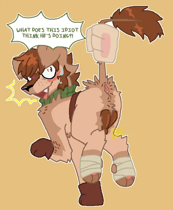 Image blush,clothing,simple_background,solo,gloves,pussy,sweat,tail,ass,intersex,freckles,digital_media_(artwork),hair,tan_body,text,shocked,genital_fluids,canid,canine,fur,genitals,mammal,english_text,cuntboy,scar,brown_fur,animal_genitalia,canine_genitalia,hybrid,handwear,scarf,tan_fur,brown_body,feral,animal_pussy,dungeon_meshi,mastectomy_scar,canine_pussy,tail_pull,implied_transformation,assisted_exposure,thin_tail,delicious_in_dungeon,chilchuck_tims,cuntboy_feral,fuzzrock3,intersex_feral,lifted_by_tail,microsoft_paint_(artwork)