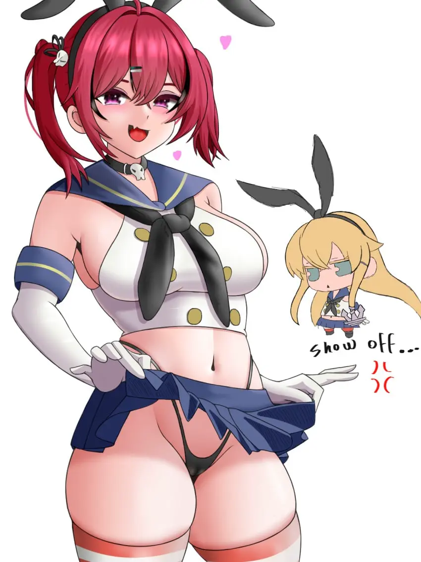 Image breasts,female,female_only,open_mouth,white_background,2girls,thighhighs,choker,panties,thick_thighs,pink_hair,purple_eyes,bunny_ears,cameltoe,skirt,goddess_of_victory:_nikke,oerba_yun_fang,skirt_lift,kantai_collection,crossover,sailor_uniform,mast_(nikke),shimakaze_(kantai_collection),shimakaze_(kantai_collection)_(cosplay)