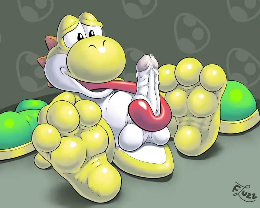 Image solo,male,penis,tongue,barefoot,erection,feet,balls,cock,mario_(series),nintendo,dick,masturbation,precum,shoes,reclining,no,yoshi,job,fluzzbuzz,handsfree,yellow